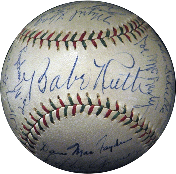 Spectacular 1934 New York Yankees Team-Signed Baseball with (24) Signatures Featuring Ruth and Gehrig