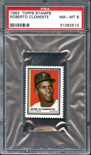 1962 Topps Stamps Roberto Clemente PSA 8 NM/MT