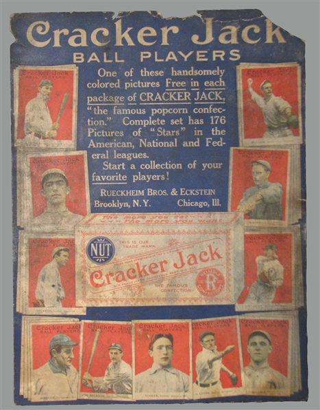 Spectacular Newly Discovered 1915 E145 Cracker Jack Advertising Display Poster