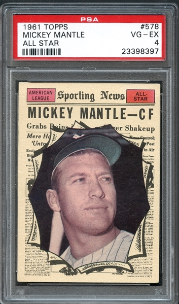 1961 Topps #578 Mickey Mantle All Star PSA 4 VG/EX