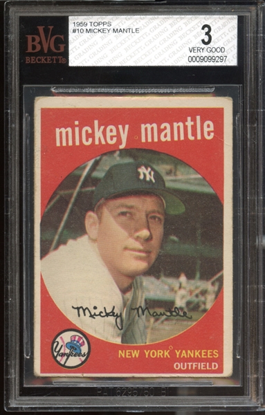1959 Topps #10 Mickey Mantle BVG 3 VG
