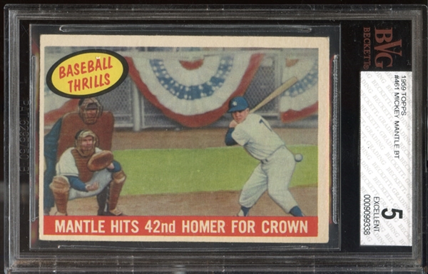1959 Topps #461 Mantle Hits 42nd Homer for Crown BVG 5 EX