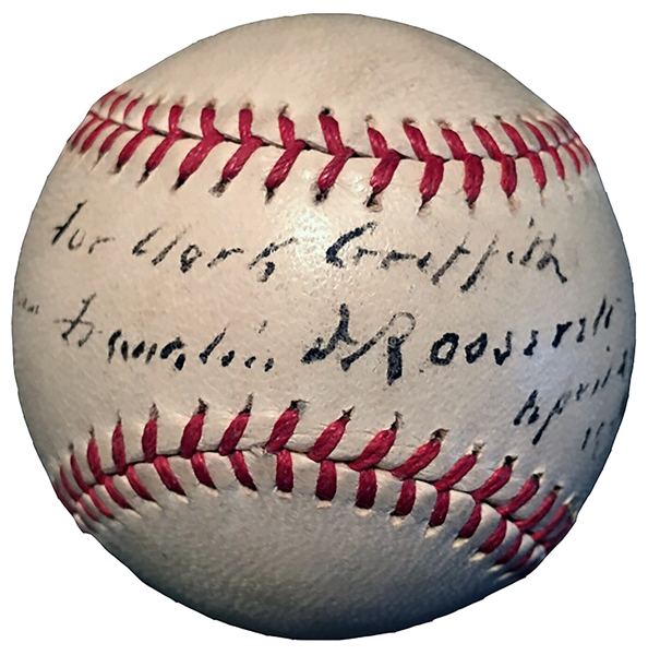 Franklin D. Roosevelt Single-Signed OAL (Harridge) Ball Inscribed to Clark Griffith and Attributed to Opening Day 1937