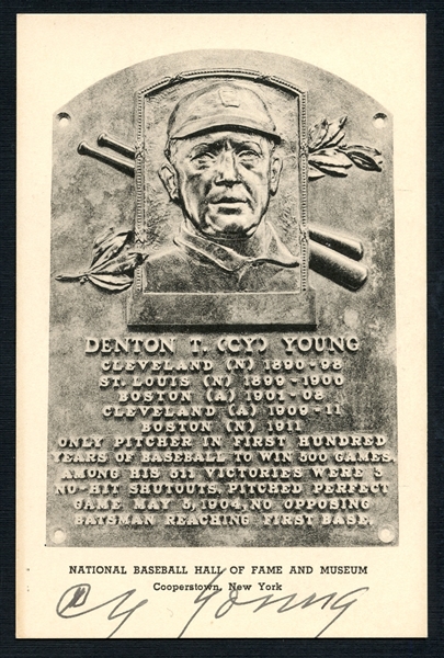Cy Young Signed Black and White Hall of Fame Postcard