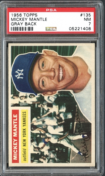 1956 Topps #135 Mickey Mantle Gray Back PSA 7 NM