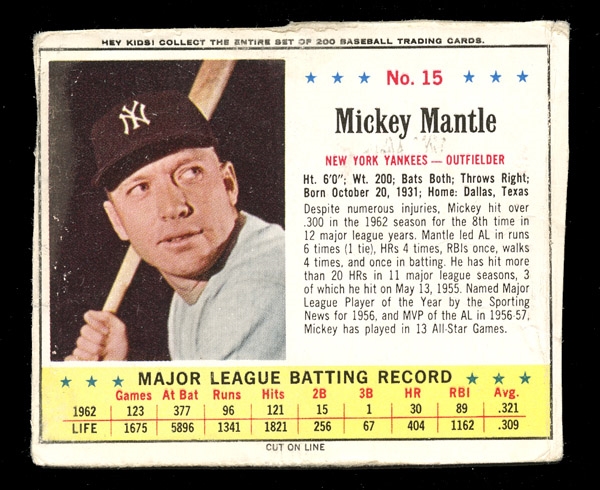 1963 Jell-O #15 Mickey Mantle