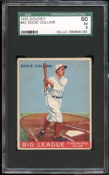 1933 Goudey #42 Eddie Collins SGC 60 EX 5