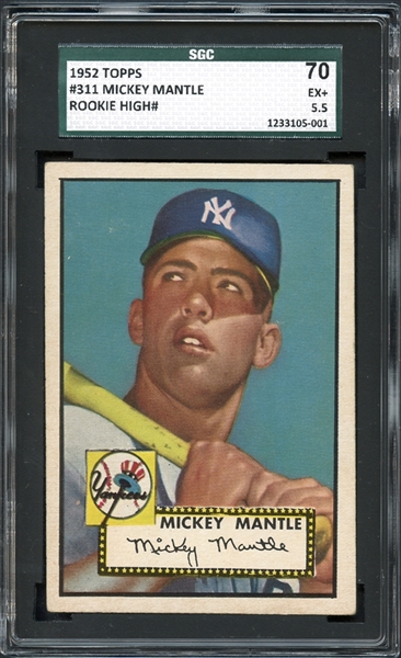1952 Topps #311 Mickey Mantle SGC 70 EX+ 5.5