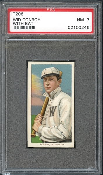 1909-11 T206 Sweet Caporal 350/30 Wid Conroy With Bat PSA 7 NM