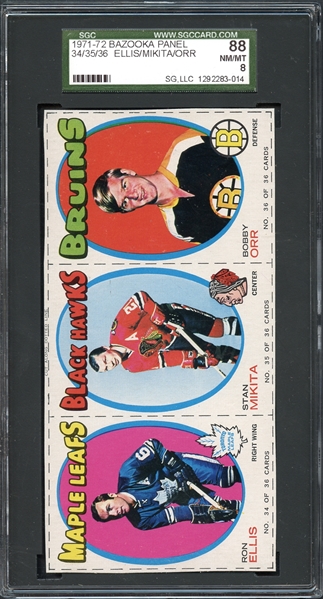 1971-72 Bazooka Hockey Panel Ellis/Mikita/Orr SGC 88 NM/MT 8
