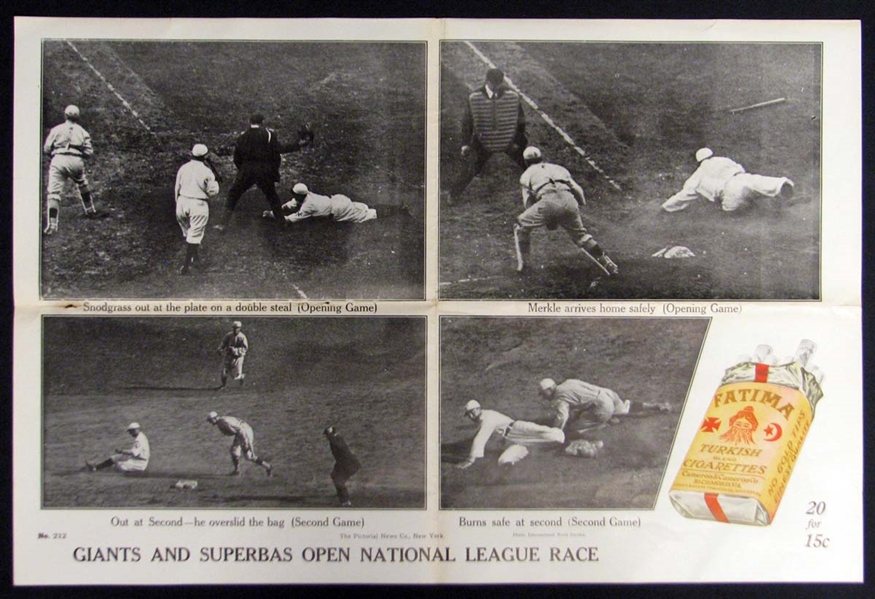 Circa 1910s Fatima Cigarettes Advertising Poster Giants and Superbas Open National League Race