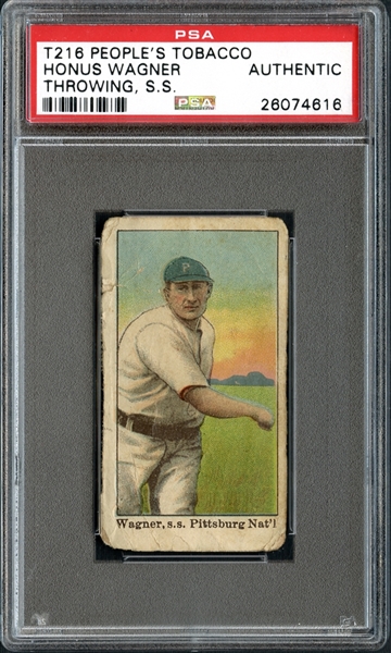 T216 Peoples Tobacco/Kotton Cigarettes Honus Wagner Throwing PSA Authentic - The Only Example Ever Graded!