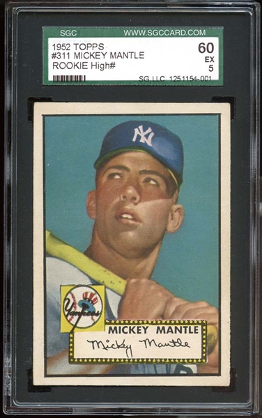 1952 Topps #311 Mickey Mantle SGC 60 EX 5