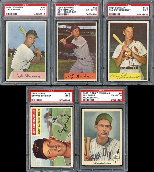 1950s Group of (5) Graded Cards with Ted Williams