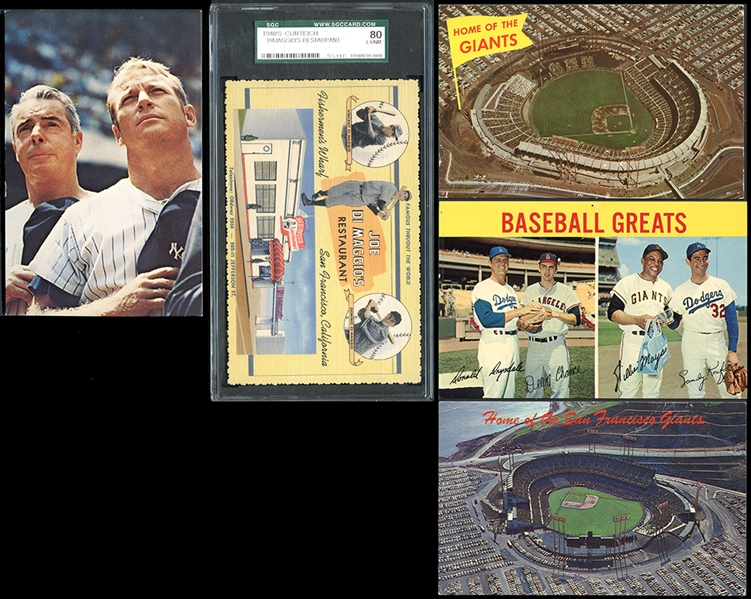 Oddball Baseball Group of (5) Postcards with Mantle & DiMaggio