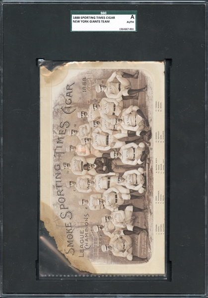 1888 Sporting Times Cigar New York Giants Team SGC Authentic