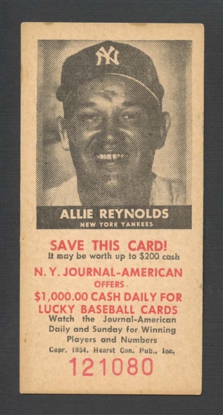 1954 NY Journal American Allie Reynolds 