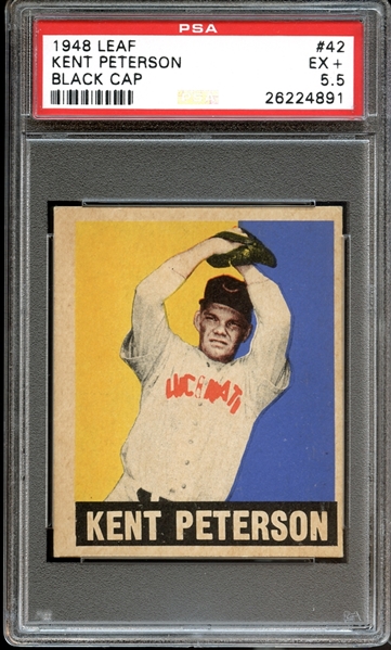 1948 Leaf #42 Kent Peterson (Black Cap) PSA 5.5 EX+