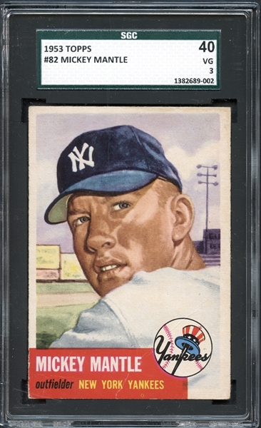 1953 Topps #82 Mickey Mantle SGC 40 VG 3