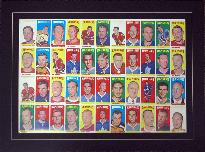 1964 Topps Hockey Uncut Proof Sheet with Many HOFers Featuring Gordie Howe