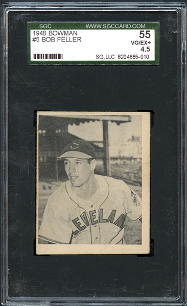 1948 Bowman #5 Bob Feller SGC 55 VG/EX+ 4.5