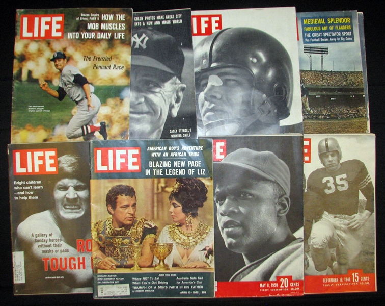 1950s-60s Life Magazine Group of (8) Featuring 1962 Issue with Mantle and Maris Cards
