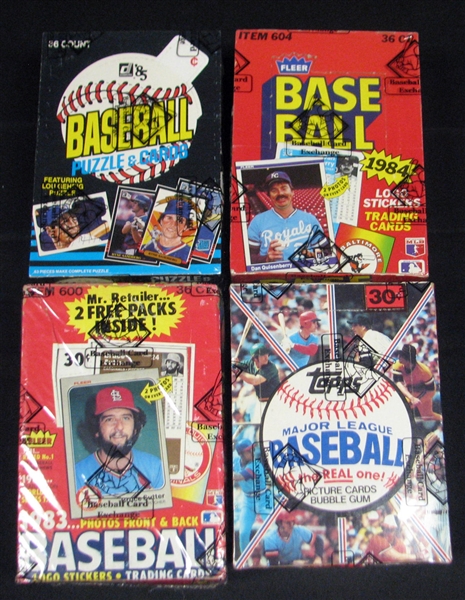 1980s Baseball Unopened Wax Box Group of (4) BBCE