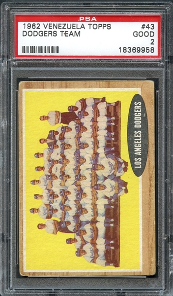 1962 Venezuela Topps #43 Dodgers Team PSA 2 GOOD