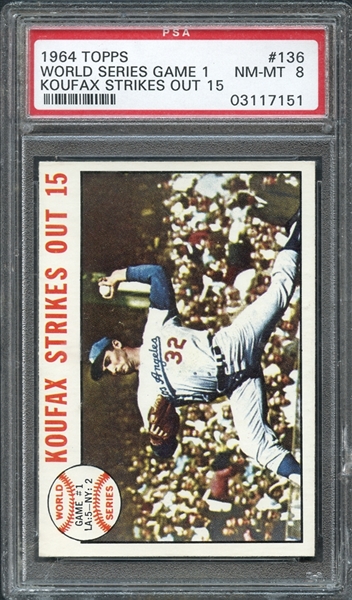 1964 Topps #136 WS Game 1 Koufax Strikes Out 15 PSA 8 NM/MT