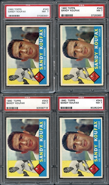 1960 Topps #343 Sandy Koufax Group of (4) All PSA 7 NM