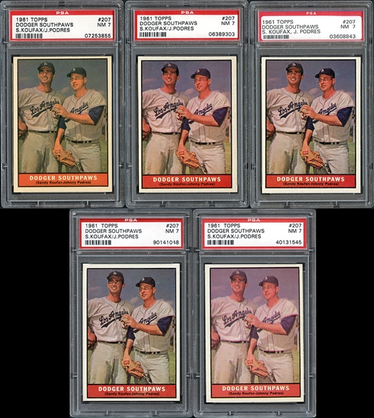 1961 Topps #207 Dodger Southpaws Group of (5) All PSA 7 NM