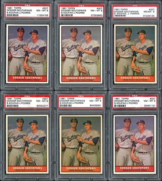 1961 Topps #207 Dodger Southpaws Group of (6) All PSA 8 NM/MT