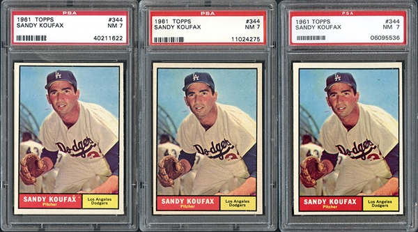 1961 Topps #344 Sandy Koufax Group of (3) All PSA 7 NM