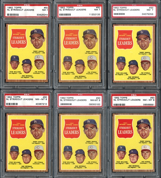 1962 Topps #60 NL Strikeout Leaders Group of (6)  PSA 7 NM & 8 NM/MT