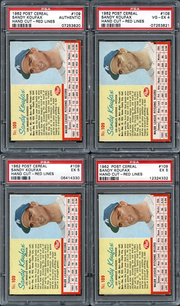 1962 Post Cereal #109 Sandy Koufax Group of (4) PSA Graded Cards