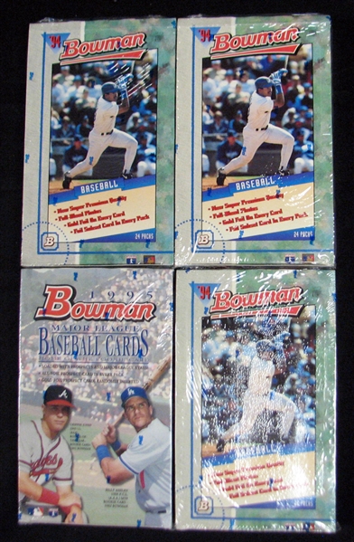 1995 Bowman Baseball Full Unopened Wax Box and (3) 1994 Bowman Baseball Full Unopened Wax Boxes Plus 1994 Bowman Jumbo Hobby Box