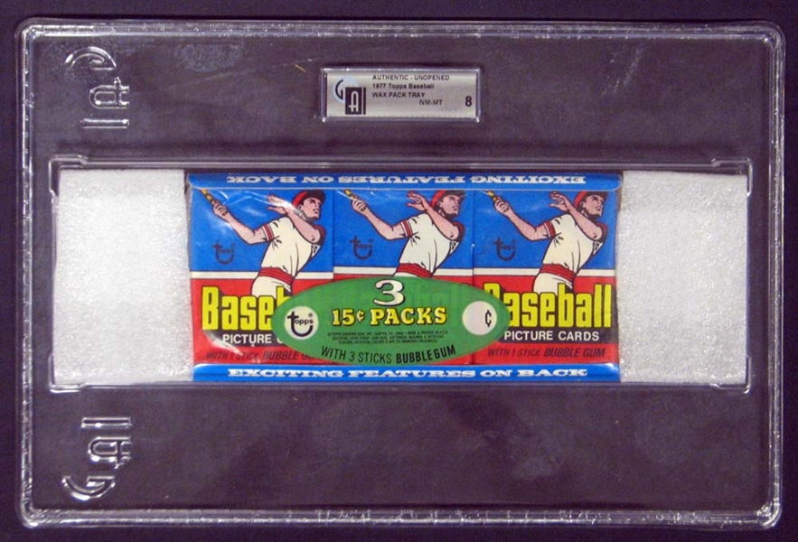 1977 Topps Baseball Unopened Wax Pack Tray GAI 8 NM/MT