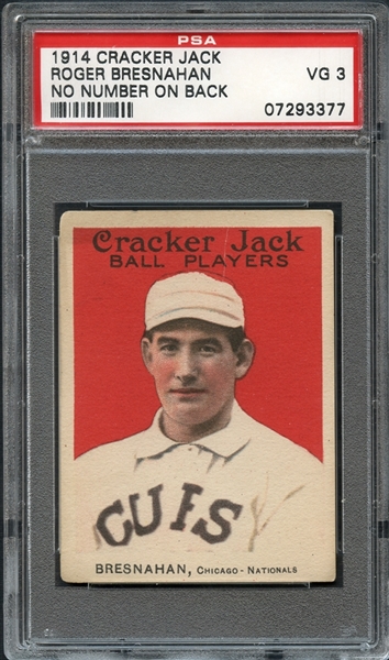 1914 Cracker Jack Roger Bresnahan No Number on Back PSA 3 VG