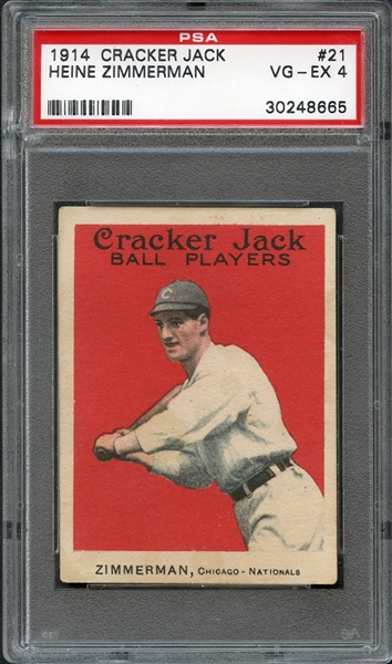 1914 Cracker Jack #21 Heine Zimmerman PSA 4 VG/EX