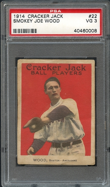 1914 Cracker Jack #22 Smokey Joe Wood PSA 3 VG