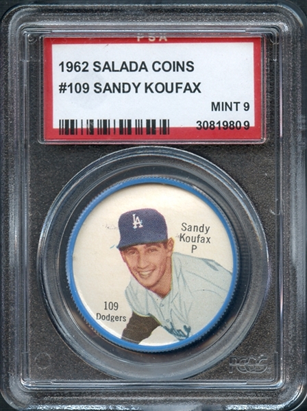 1962 Salada Coins #109 Sandy Koufax PSA 9 MINT