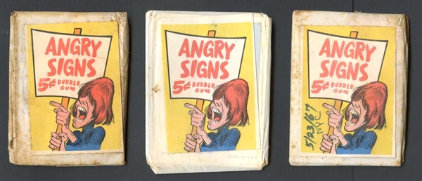 Extremely Rare 1967 Topps Test Group of (3) Packs of Angry Signs