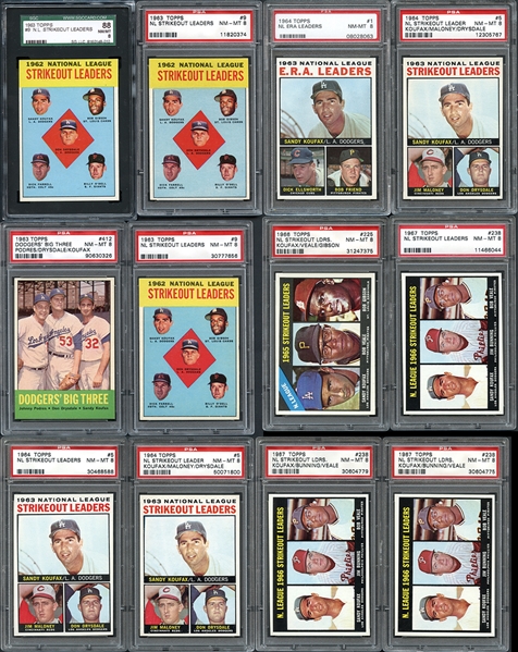 1963-67 Group of (15) Sandy Koufax Combo and Leader Cards All Graded PSA 8
