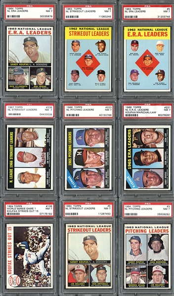 1963-67 Topps Collection of (26) Leader Cards Featuring Sandy Koufax All Graded