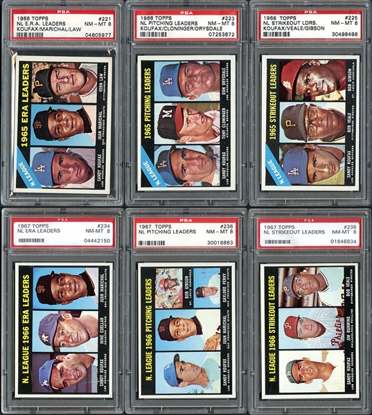 1966-67 Topps Leaders Group of (6) All Graded PSA 8 Featuring Sandy Koufax