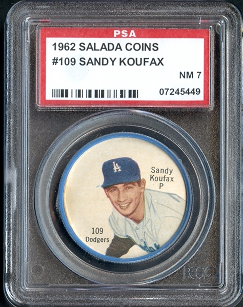 1962 Salada Coins #109 Sandy Koufax PSA 7 NM