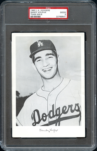 1960 L.A. Dodgers Sandy Koufax Team Issue Photo PSA 2 GOOD