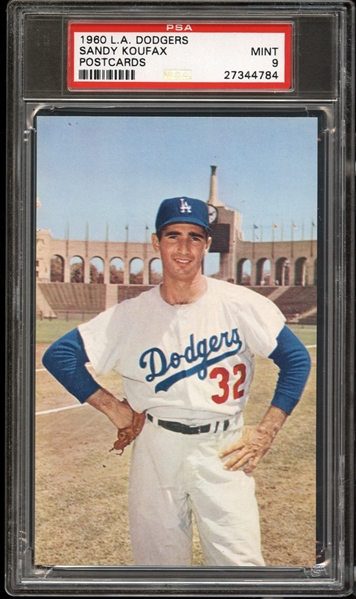 1960 L.A. Dodgers Postcards Sandy Koufax PSA 9 MINT