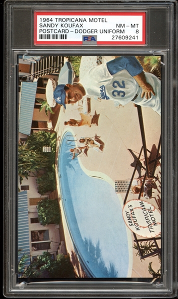 1964 Tropicana Motel Postcard Sandy Koufax "Dodger Uniform" PSA 8 NM/MT