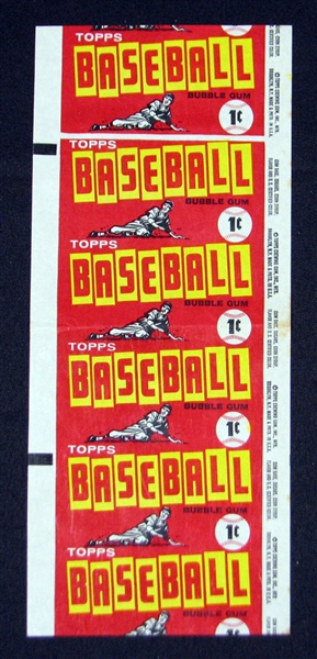 1961 Topps Baseball Uncut 1 Cent Wrapper Strip